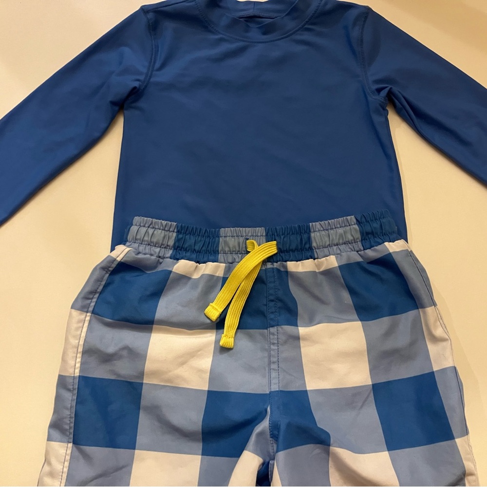 Primary toddler blue rash guard and swim shorts